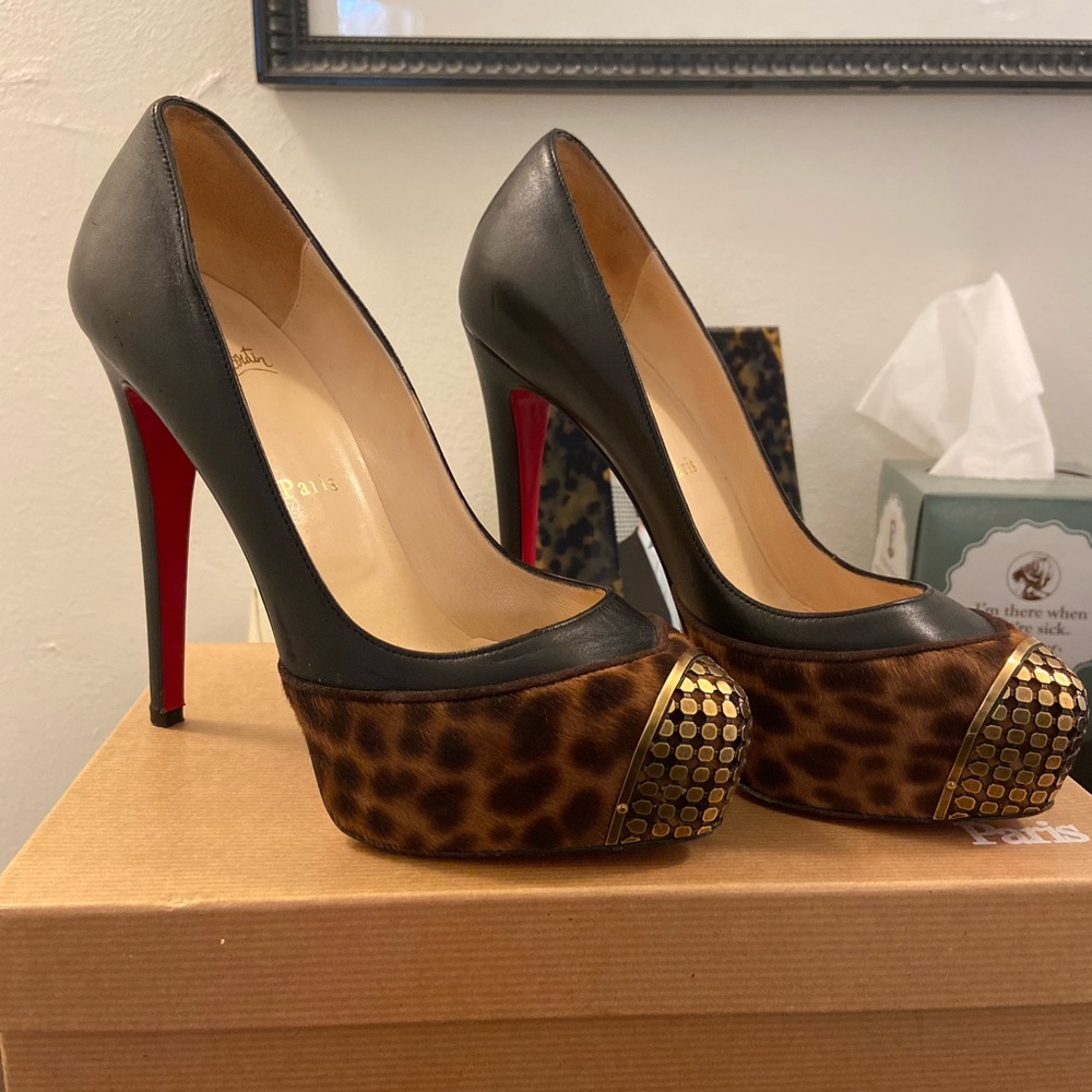 Christian Louboutin 37.5 leather cheetah stilettos
